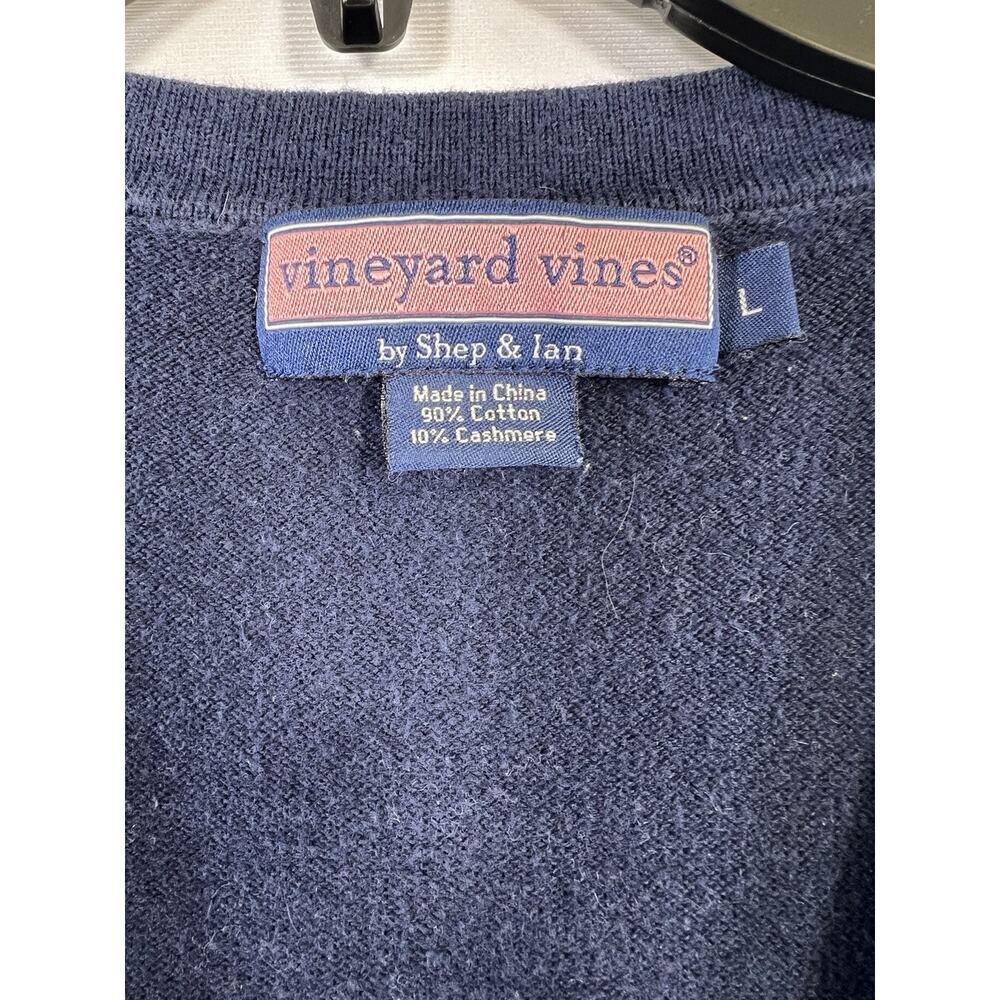 Vineyard Vines Argyle Cardigan Womens Sz L Navy Pink Gray Cashmere Cotton Preppy - Picture 5 of 8